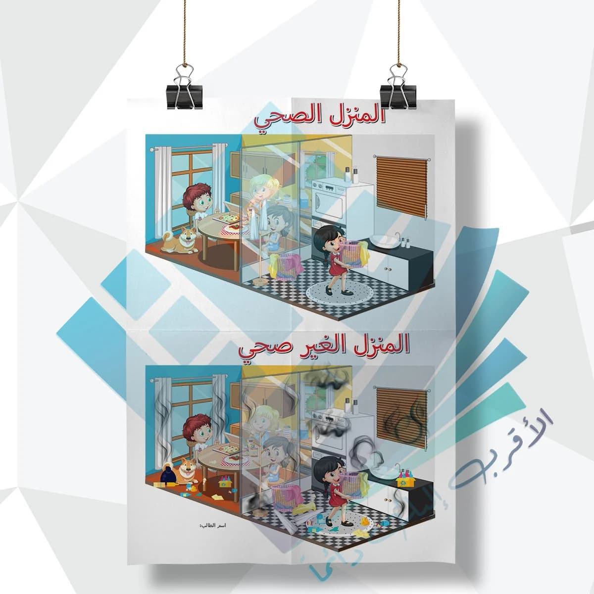 لوحة مدرسية عن المنزل الصحي والغير صحي