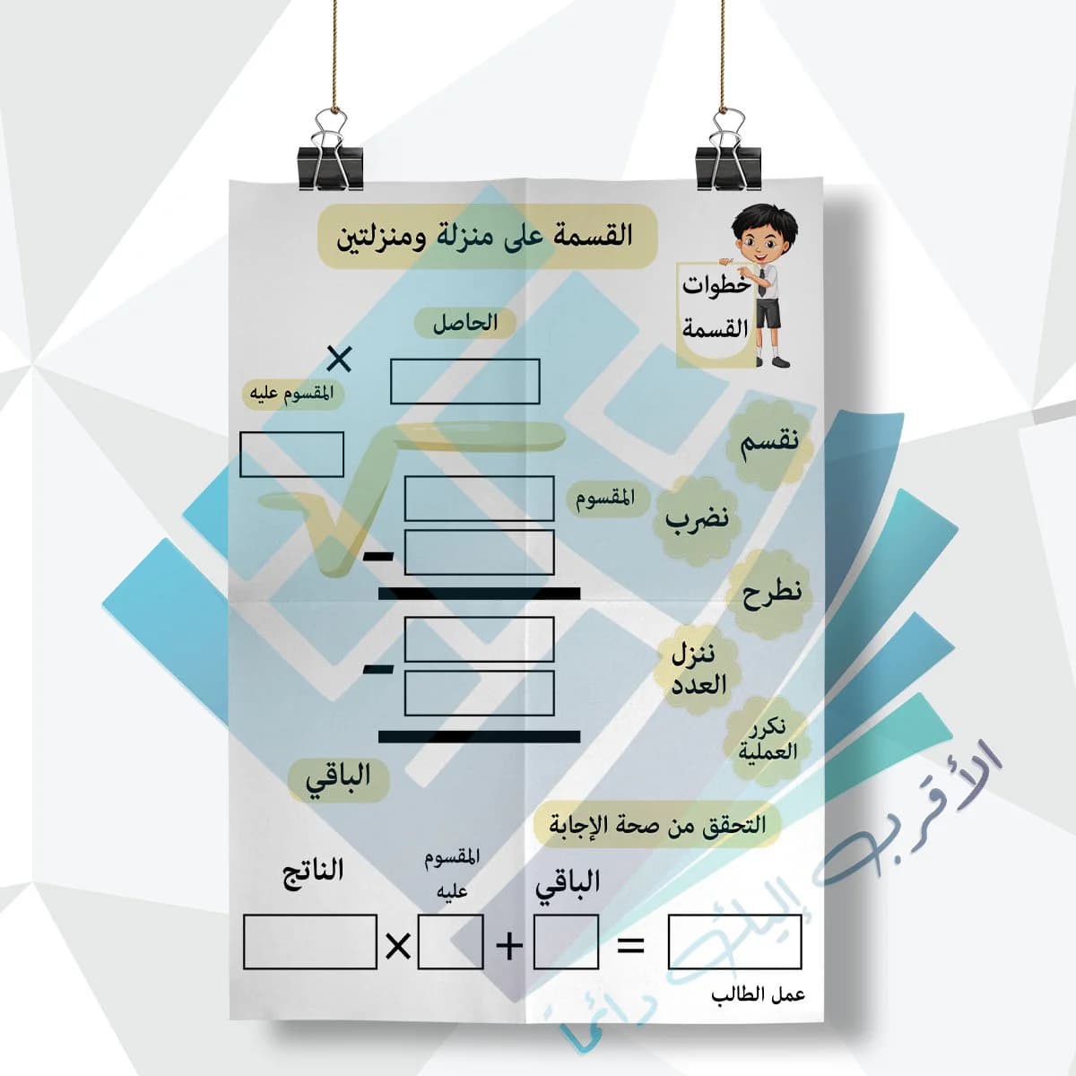 لوحة مدرسية عن خطوات القسمة