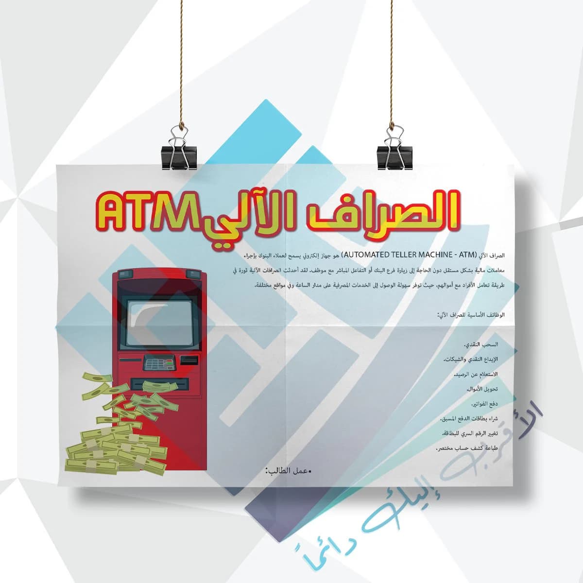 لوحة مدرسية عن الصراف الالي