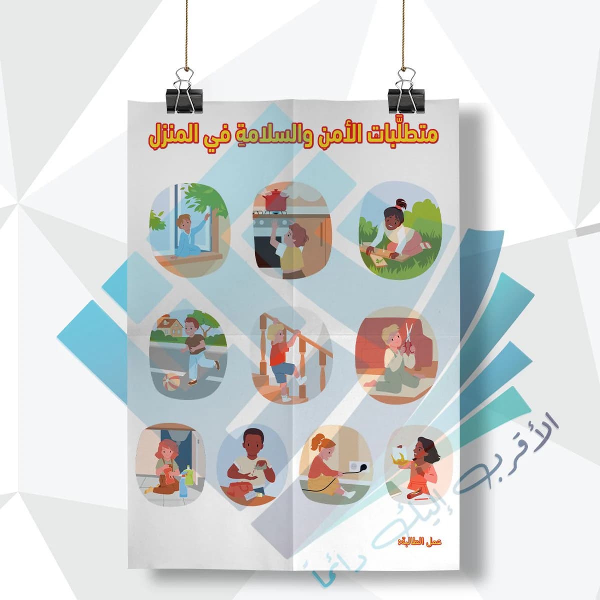لوحة مدرسية عن متطلبات الامن والسلامة في المنزل