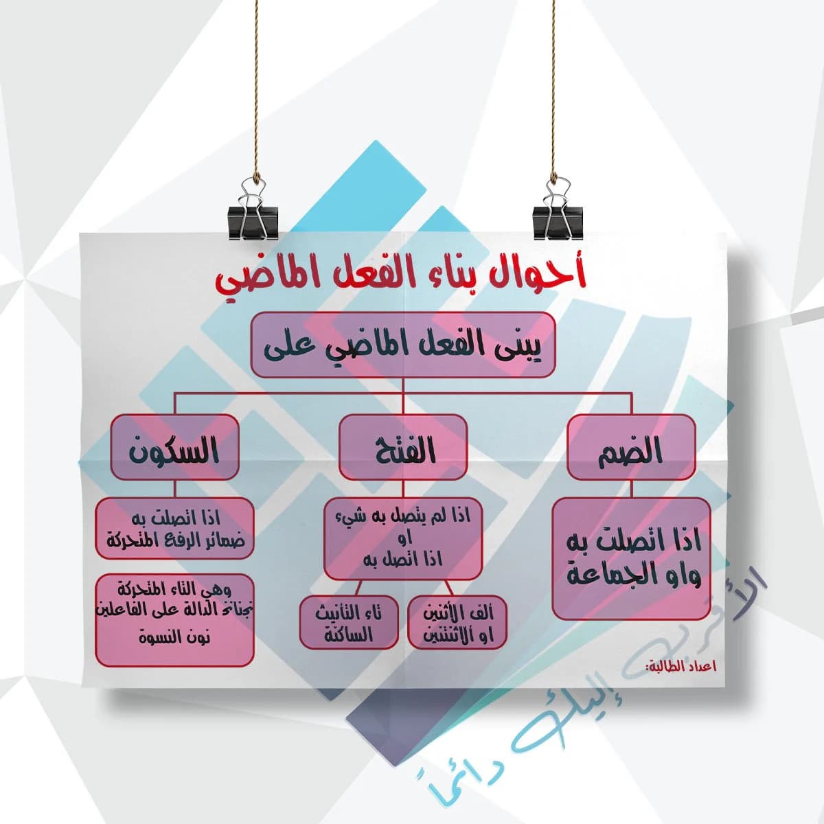 لوحة مدرسية عن احوال بناء الفعل الماضي