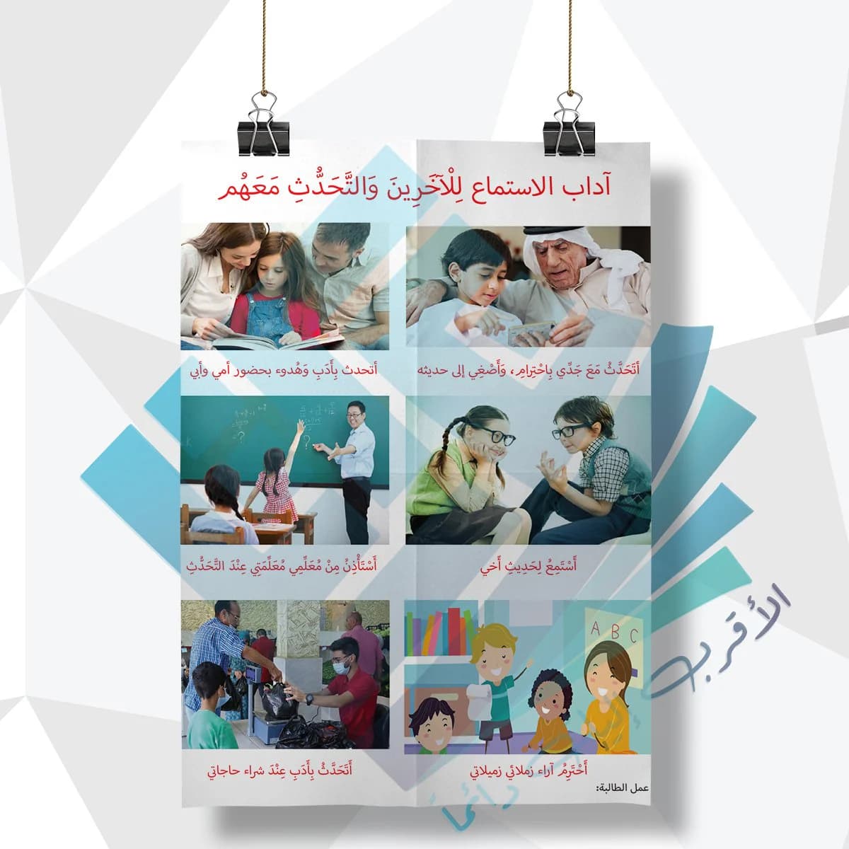 لوحة مدرسية عن اداب التحدث