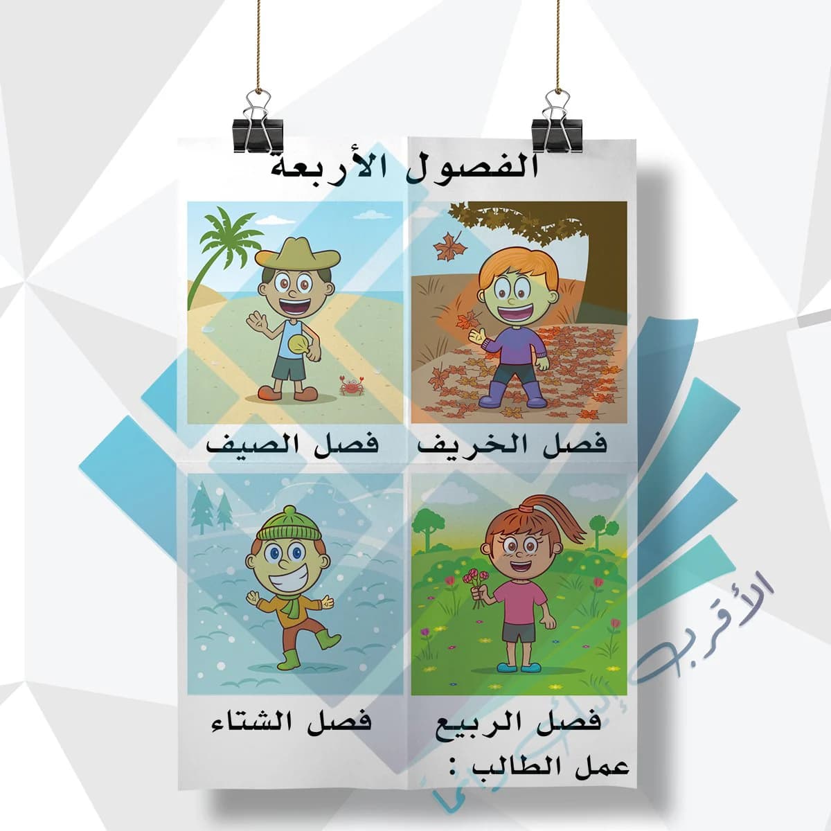 لوحة مدرسية عن الفصول الاربعة بالعربي