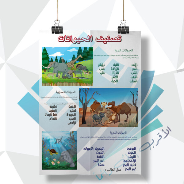 لوحة مدرسية عن تصنيف الحيوانات